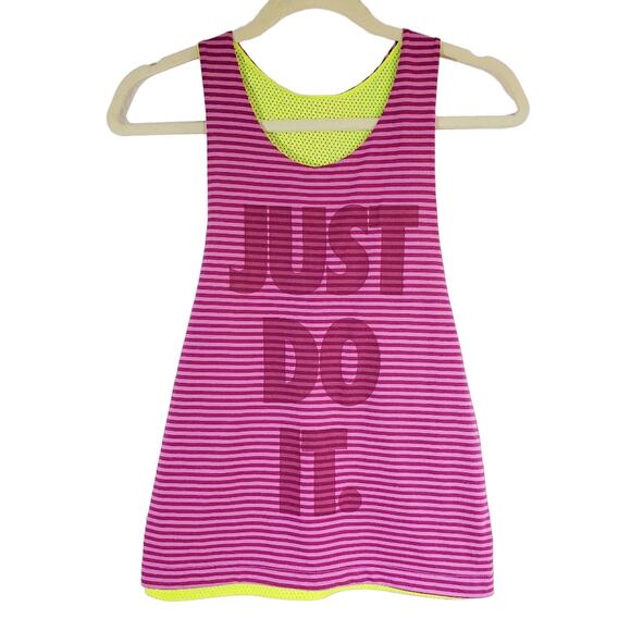 Nike Reversible Racerback Tank Athletic Top XS Pink Yellow Swoosh Graphoc - Picture 6 of 6